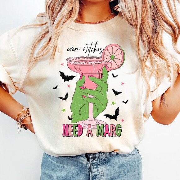 Tops - Even Witches Need a MargaritaTshirt, Spooky Witch Graphic Shirt